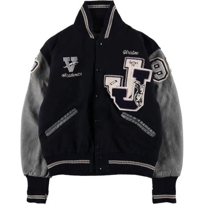 Vintage 90'S DeLONG varsity jacket with leather sleeves and wool buttons mad... - Image 1 of 4