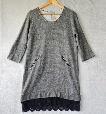 Vestido Dolan Anthropologie para mujer grande negro dobladillo de encaje gris bolsillos de felpa francesa Foto 1 de 4