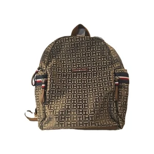 NWT Tommy Hilfiger Logo Backpack Travel School Full Size Striped Tan Gold - Picture 1 of 10