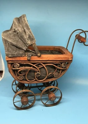 Doll Baby Carriage Victorian Wicker Rattan Baby Stroller Pram Buggy Vintage - Image 1 of 4