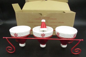 Avon Santa Hat 3 Condiment Set with Cheese Dip Spreader 2012 FSC F3671481 - Picture 1 of 6