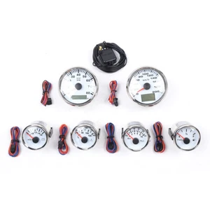 MOTOR METER RACING Classic 6 Gauge Set Speedometer stainless steel plate white - Picture 1 of 18