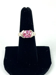 Unbranded Sterling Silver .925 Oval Pink Crystal Ring Size 7 Fashion Costume - Picture 1 of 7