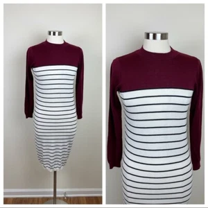 ASOS Garnet Red White Black Stripe Wool Blend Long Sleeve Dress Maternity New - Picture 1 of 9
