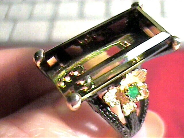 ANILLO TOPACIO LIMÓN OSCURO PLATA ESTERLINA 925 7,75 ÓPERA CÓCTEL CENA GRANDE ELEGANTE Foto 1 de 4