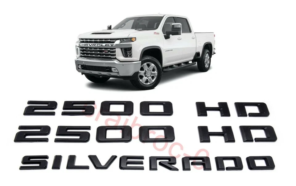 Emblema de porta traseira 3 peças preto fosco 2019-2021 Chevrolet Silverado 2500HD - Imagem 1 de 4