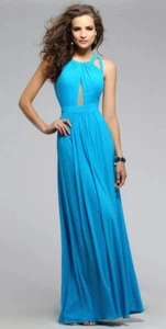 Faviana 243244 Womens Sleeveless Jersey A-Line Maxi Dress Laguna Blue Size 0 - Picture 1 of 2
