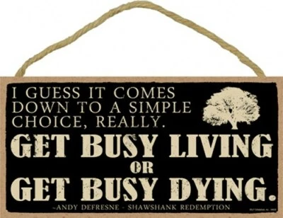 I Guess It Comes Down To... Get Busy Living OR Get Busy Dying Wood 10X5 Sign C16 - Image 1 of 4