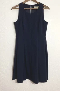 Ann Taylor Loft Sz 4 Women Navy Blue A-Line Dress Black Sleeveless V-Neck Lined - Picture 1 of 8