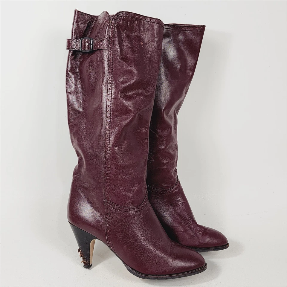 Винтажный фиолетовый кожаный колена сапоги на высоком каблуке размер 7,5 M - Изображение 1 из 4