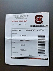 KENNY CHESNEY No Shoes Nation CONCERT TICKET USED 2013 Cola SC  - Bild 1 von 2
