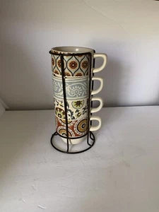 Peir 1 Imports, 5 Stück Stapeln Steinzeug 8 Unzen Kaffeetassen, Suzani Quilt Paisley - Bild 1 von 6