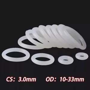White Silicon Rubber O-Ring Seals Washer Grade OD 10mm-33mm Cross Section 3.0mm - Picture 1 of 9