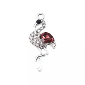 5 x Stunning Sparkly Burgundy Red Flamingo Charm Pendants with Clear Rhinestones - Imagen 1 de 2