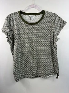 Liz Clairborne Short Sleeve Shirt Size XL White Olive Green Casual - Picture 1 of 9