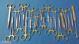 SET OF 20 PCS GOLD HANDLE T/C FELINE SPAY PACK SURGICAL INSTRUMENTS KIT - Picture 1 of 12