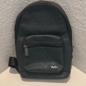 Michael Kors Mini Backpack Purse Black MK Signature Print Leather Sling Travel - Picture 1 of 12