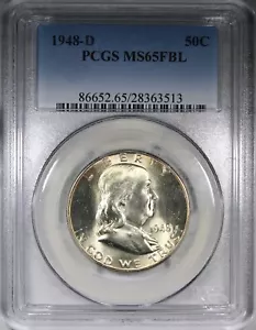 1948-D Franklin Half Dollar PCGS MS65FBL Nicely Toned Coin - Picture 1 of 2