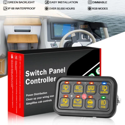 RGB 8 Gang Switch Panel Work Light Control Relay System For Marine Truck RV SUV - Image 1 of 4