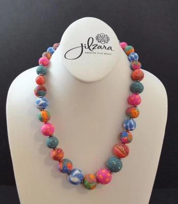 Jilzara Mosaic Elastic Medium Keepsake Necklace Polymer Clay Beads Handmade R4 - Image 1 of 4
