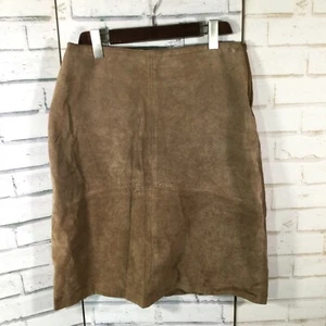 Falda de gamuza vintage Midi Boho años 90 bronceada para mujer talla 10 - Imagen 1 de 3