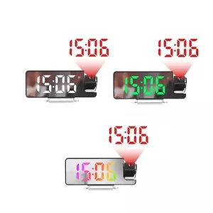 Digital LED Mirror Desk Clock Dual Alarm Time Projection Snooze Timer US - Picture 1 of 9