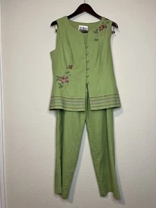 Sheri Martin New York Juego de 2 piezas de lino para mujer verde aguacate Top Pantalones - Imagen 1 de 19