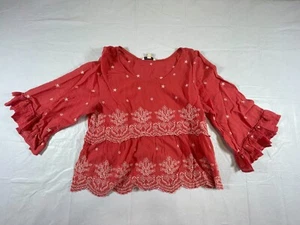 American Eagle Women's Red Embroidered Boho Peasant Top XL Flutter -908 - Picture 1 of 5