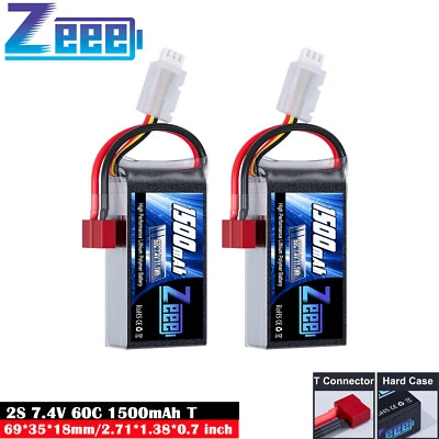 2x Zeee 7.4V 2S Lipo Akku T Stecker 1500mAh 60C für RC Auto Boat Airplane Truck - Bild 1 von 4