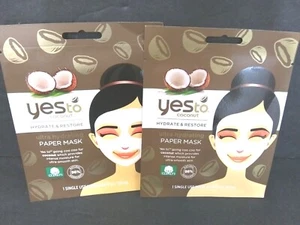 Yes to Coconut Paper Masks Hydrate And Restore Ultra Hydrating Set Of 2 NEW - Picture 1 of 5