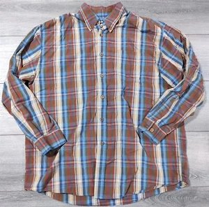 Hawaiian Tropics Shirt Adult X-Large Brown Plaid Long Sleeve Button Up Mens - Picture 1 of 4
