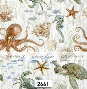 (2661) TWO Paper LUNCHEON Decoupage Art Craft Napkins OCEAN SEA LIFE STAR FISH - Picture 1 of 3