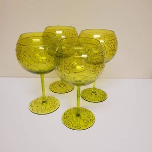 4 Royal Danube Yellow Green Gold Design Hand Painted Large Goblet Wine Glass - Picture 1 of 7