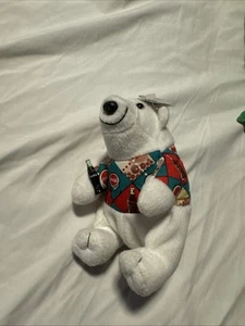 1997 Coca Cola Polar Bear 6" Plush Argyle Shirt Stuffed Bean Bag w/Tags - Picture 1 of 1