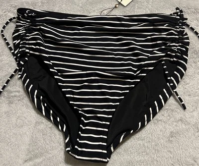 1X CALIA Women's Adjustable Rise Ruched Side Bottom Stripe Black WSA23402PRT - Image 1 of 4