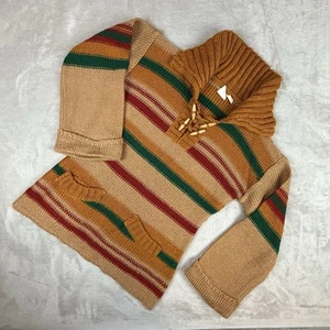 Vtg Montgomery Ward Striped Sweater Womens L Hippie 70s 80s Knit Wooden Buttons - Picture 1 of 9