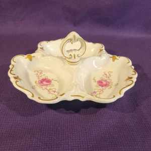Reichenbach German Democratic Republic Trinket Dish 3 Section Pink Gold Trim 7” - Picture 1 of 8