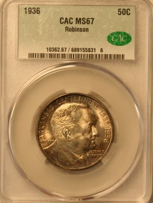 1936 Robinson Commemorative Half Dollar   CAC MS67 - Image 1 of 3
