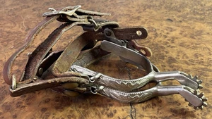 Western Cowboy Spurs Silver Tone VTG Etched Leaves Unbranded - Picture 1 of 15