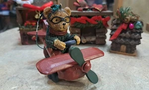 Flying bear wooden ornament With Wood Fireplace, Bookshelf And House - Picture 1 of 5