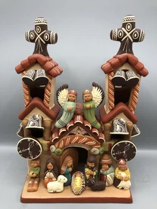 Peruanische Volkskunst Weihnachten Krippe Kirche Handarbeit Ton Keramik Berrocal - Bild 1 von 11