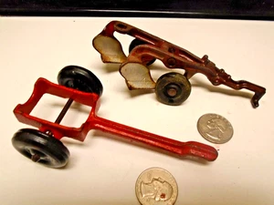 (2) 1950's HUBLEY cast iron Toy Farm gear-Cultivator & Log Cart - Picture 1 of 4