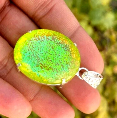 Ciondolo in argento massiccio 925 doppio opale di fuoco monarca ovale 100... - Immagine 1 di 4