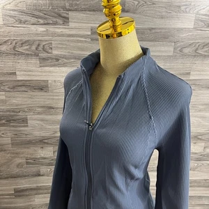 ATHLETA Zip Through Dark Blue/Grey Salutation Ribbed Jacket Women's Size Large - Picture 1 of 12