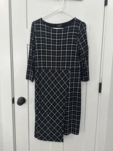 J. JILL WEAREVER DRESS SIZE SMALL BLACK PLAID, FAUX WRAP BOTTOM 3/4 SLEEVE - Picture 1 of 5