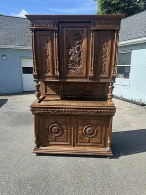 Antiguo aparador de bar francés tallado renacentista gabinete cabaña Foto 1 de 4
