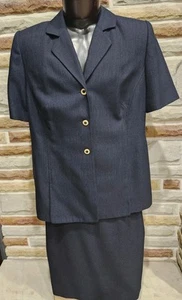 AMANDA SMITH BLUE LINED SHORT SLEEVE Single BREASTED BLAZER/SKIRT SUIT SZ 16W - Picture 1 of 18