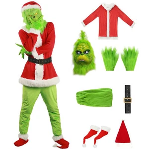 Adults The Grinch Costume Xmas Party Cosplay Christmas Santa Fancy Dress Outfits - Picture 1 of 20