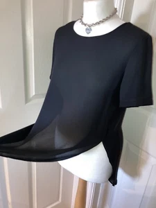 TOPSHOP Womens Black Split Hem Top UK 8 XS Oversized Chiffon Cut Out Sides Tunic - Picture 1 of 9