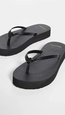 NUEVO SIN ETIQUETAS SANDALIAS TORY BURCH CHANCLAS PLANAS CUERO NEGRO LOGO TALLA 11 Foto 1 de 4